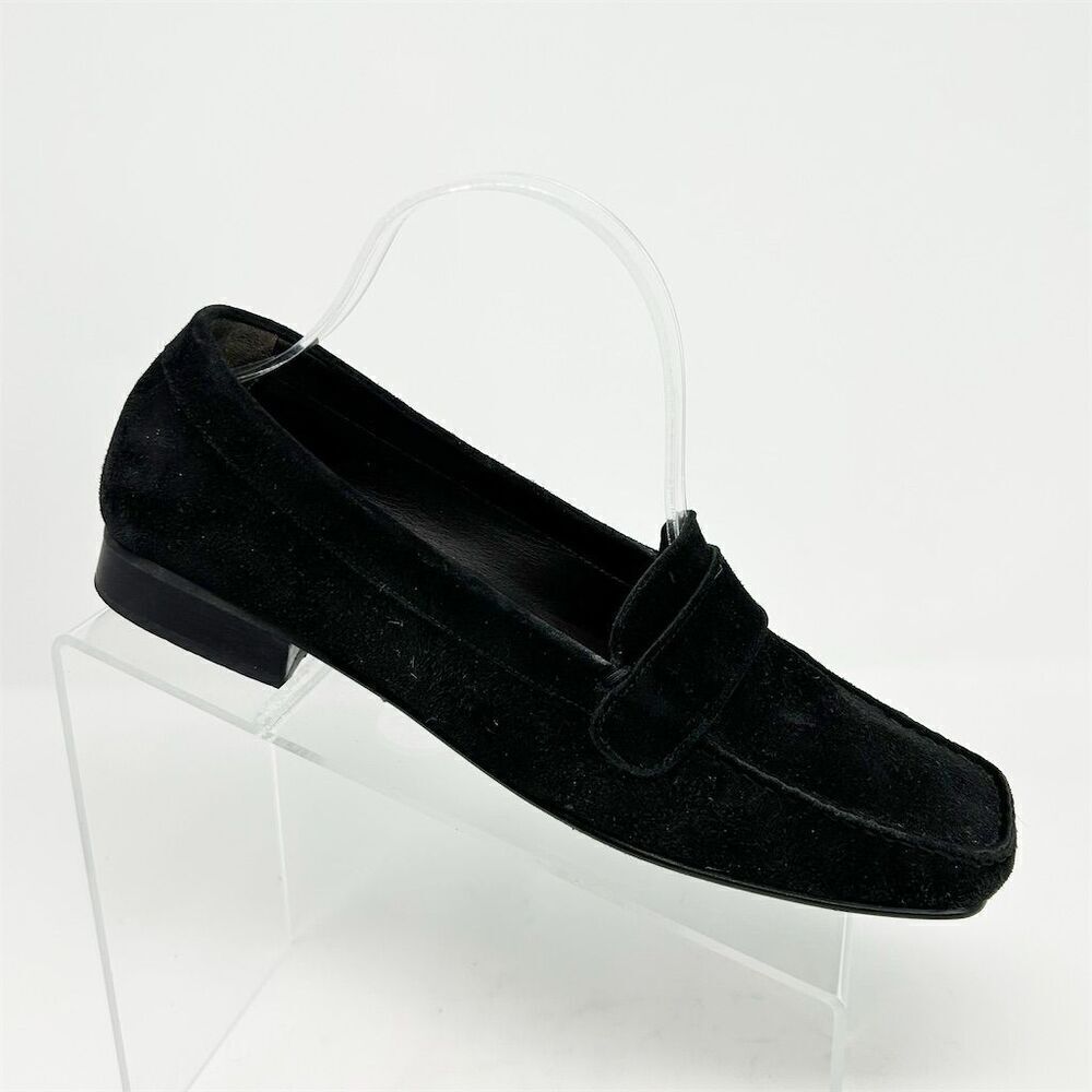 Stuart Weitzman Black Suede Square Toe Loafers Elegant Slip-On Shoes Size 8 N